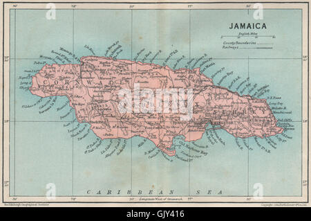 JAMAICA. Vintage map. West Indies. Caribbean, 1927 Stock Photo