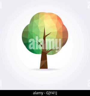 Low poly green and yellow tree icon . Stock Vector