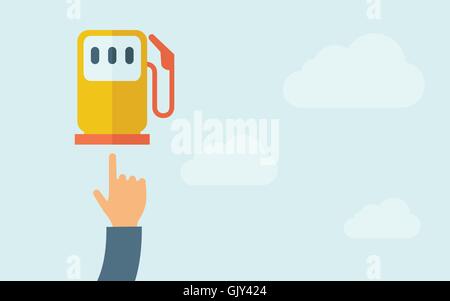 Hand pointing to gasoline pump Stock Vector