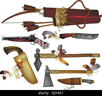 set of weapons American indian Stock Vector