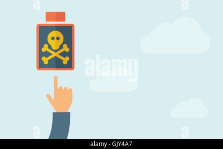 Hand pointing to a poisonous bottle icon. Stock Vector