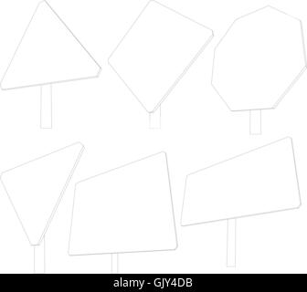 Set of wire-frame road signs. Front view. Vector illustration Stock Vector
