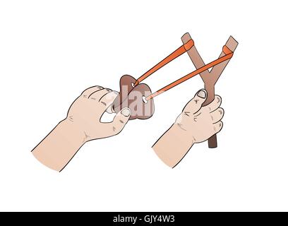 hands and slingshot Stock Vector