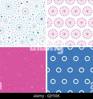 Vector blue abstract line art circles set of four matching repeat patterns backgrounds Stock Vector