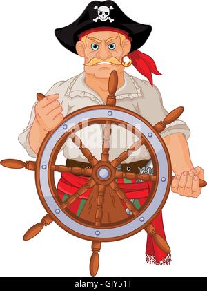 Pirate at the wheel Stock Vector