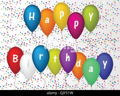 Birthday greeting card with confetti and ballons Stock Vector