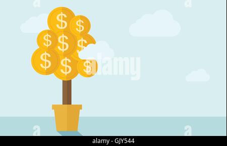 Money plant on a pot. Stock Vector