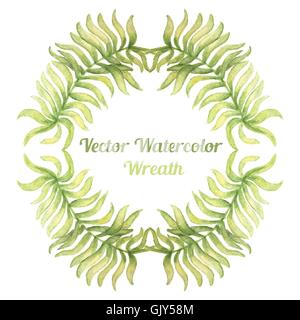 Watercolor wreath with palm tree branches. Stock Vector