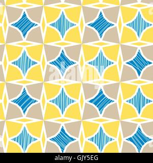 Blue and yellow marble textured tiles seamless pattern background Stock Vector