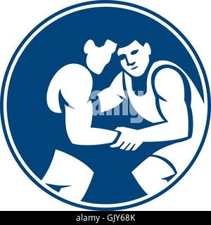 Wrestlers Wrestling Circle Icon Stock Vector