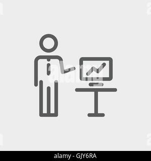 Businessman presentation thin line icon Stock Vector