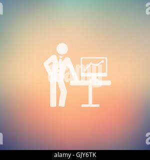 Businessman explaining graphic in flat style icon Stock Vector