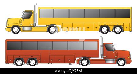 Conventional truck pulling bus trailer Stock Vector