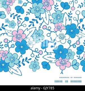 Vector Blue and Pink Kimono Blossoms Horizontal Frame Seamless P Stock Vector