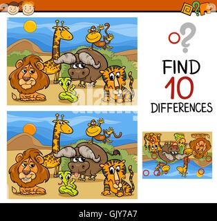 differences game with cartoon Safari animals coloring page Stock Vector ...