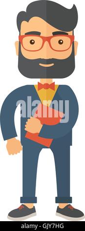 Man holding book under his arm. Stock Vector