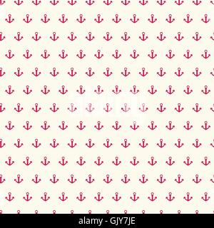 Seamless vector pattern with red anchors on white background. Stock Vector