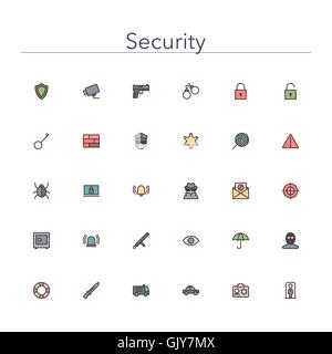 Security Colored Line Icons Stock Vector