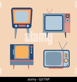 retro tv items set Stock Vector