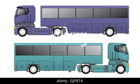 European truck pulling bus trailer Stock Vector