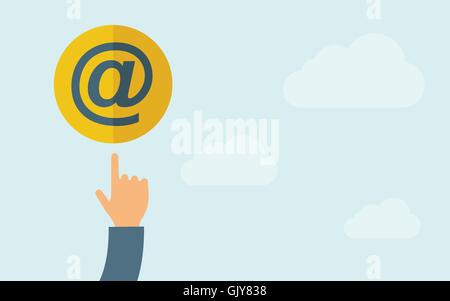 Hand pointing to Email icon Stock Vector