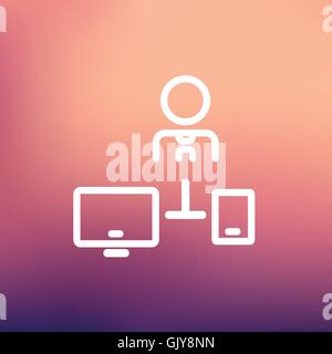 Man with computer set thin line icon Stock Vector