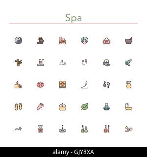 Spa Colored Line Icons Stock Vector