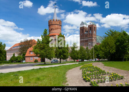 marienkirche and middle gate in prenzlau Stock Photo