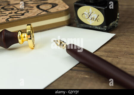 ink set used to write letters with the seal Stock Photo
