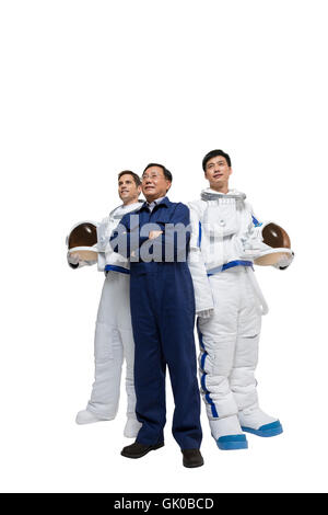 Studio shot male astronauts and engineers Stock Photo