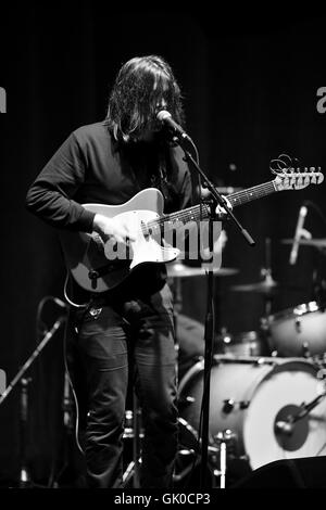 Gabriel Alcala of Jacuzzi Boys performs as the opening act for Iggy Pop Post Pop Depression Tour at Fillmore Miami Beach  Featuring: Gabriel Alcala Where: Miami Beach, Florida, United States When: 19 Apr 2016 Stock Photo