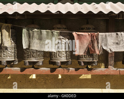 Boudhanath Stupa prayer wheels and flags Stock Photo