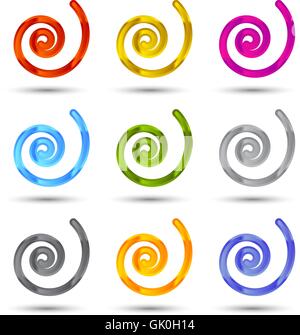 Set of spiral and swirl motion elements. Black isolated objects, icons ...
