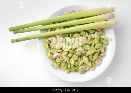 lemon grass slice in plate on white background Stock Photo