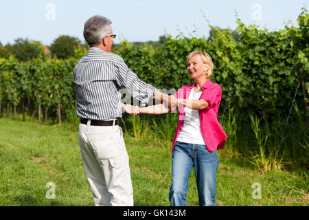 elderly couple walk Stock Photo