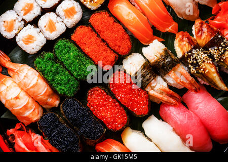Sushi Set gunkan, nigiri and rolls close up Stock Photo