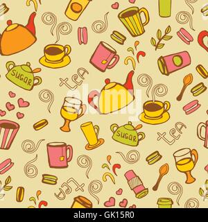 Tea and coffee  seamless background. Stock Vector