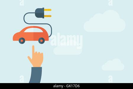 Hand pointing to rechargeable car icon Stock Vector