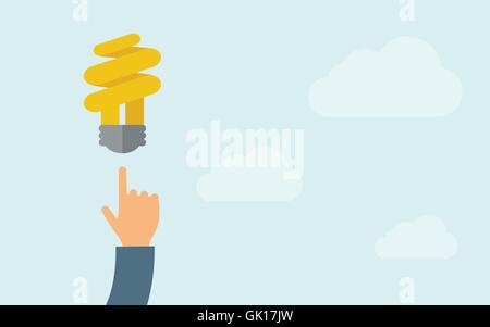 Hand pointing to spiral bulb Stock Vector