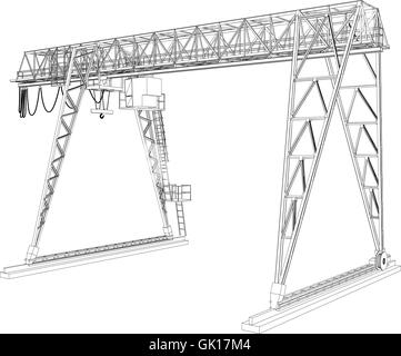 Gantry crane. Wire-frame. Vector rendering of 3d Stock Vector