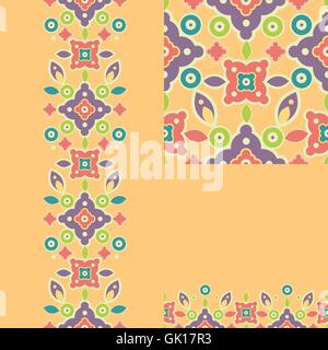Set of colorful shapes seamless pattern and borders backgrounds Stock Vector