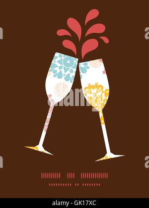 Vector abstract decorative circles stars toasting wine glasses silhouettes pattern frame Stock Vector