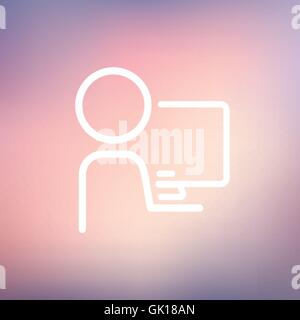 Man working on computer thin line icon Stock Vector