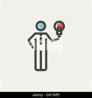 Man holding idea thin line icon Stock Vector