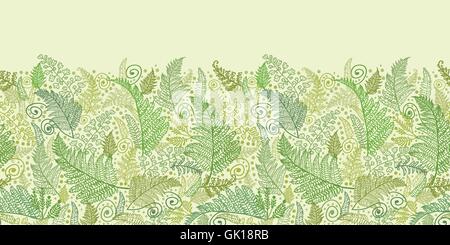 Green Fern Leaves Horizontal Seamless Pattern Border Stock Vector