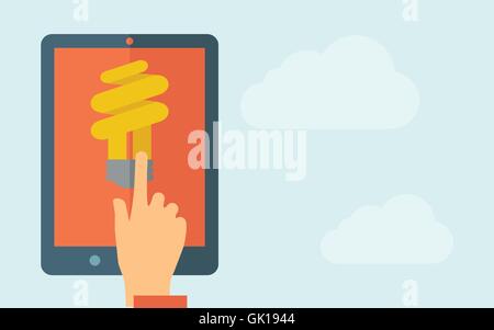 Touch screen tablet with spiral bulb icon Stock Vector