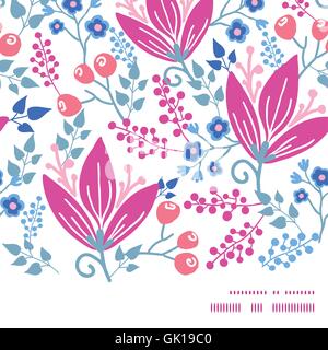Vector Pink Flowers Horizontal Frame Seamless Pattern Background Stock Vector