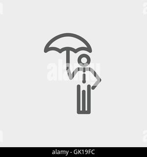 Man With Umbrella thin line icon Stock Vector