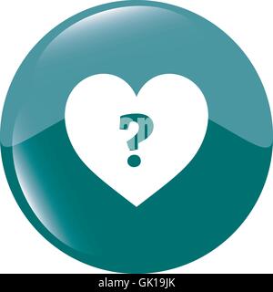love heart button with question sign on it, web icon Stock Vector