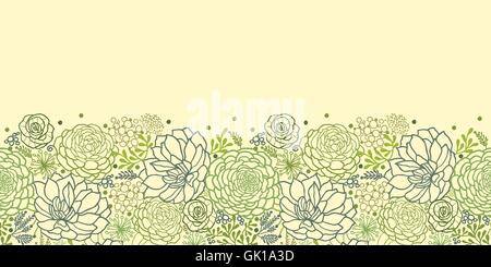 Green succulent plants horizontal seamless pattern border Stock Vector
